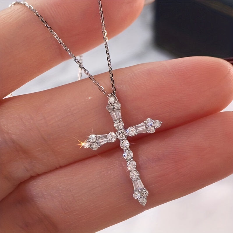 Exquisite Zirconia cross pendant necklace, Women's wedding engagement daily wear necklace