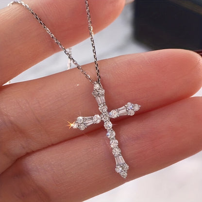 Exquisite Zirconia cross pendant necklace, Women's wedding engagement daily wear necklace
