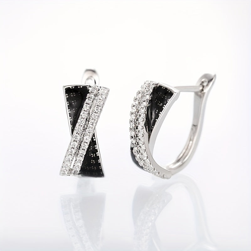Creative X-shaped loop earrings with white and black Zirconia, elegant and luxurious style, exquisite Women's earrings