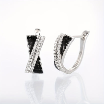 Creative X-shaped loop earrings with white and black Zirconia, elegant and luxurious style, exquisite Women's earrings