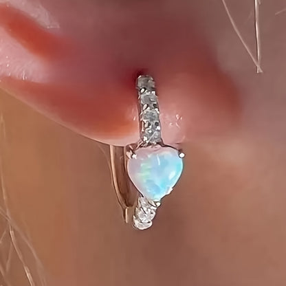 Heart-shaped synthetic opal and cubic Zirconia ring earrings, elegant and cute style ladies engagement party banquet jewelry, the perfect gift for women