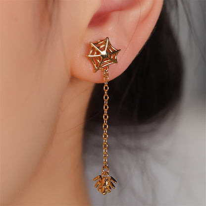 Tribal Gothic Spider Web Pendant Earrings, Copper Material, Unplated Finish, Versatile Design, Suitable for Gifts and Parties, Feather Free, Suitable for All Seasons