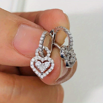 Exquisite paved zircon heart-shaped water drop earrings, daily accessories for women's parties