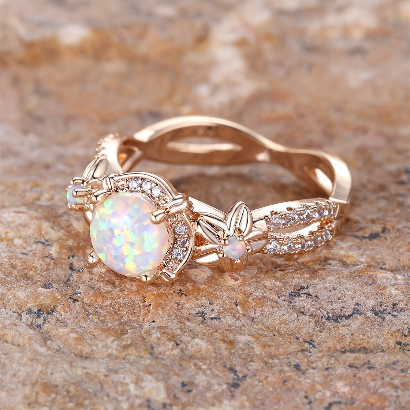 A round white Opal ring, Women's fashion ring, jewelry for holiday parties