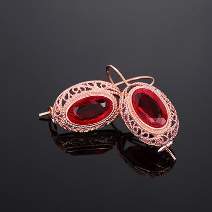 1 pair of retro luxury hollow design synthetic gem ring earrings, Women's January birthday stone, copper plated without nickel, suitable for parties, banquets, weddings, anniversary gifts, wedding jewelry | luxury earrings | meticulous craftsmanship