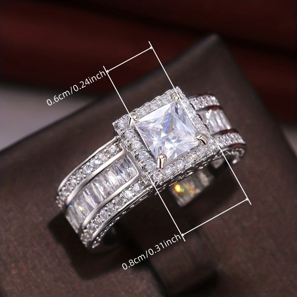 Luxurious Ring 18k Gold Plated Inlaid Square Cut zirconia Engagement Wedding Jewelry For Female Anniversary Birthday Gift