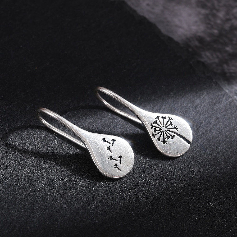 Exquisite Simple Retro 925 Silver Plated Dandelion Hanging Earrings Ladies Engagement Wedding Jewelry Personality Earrings