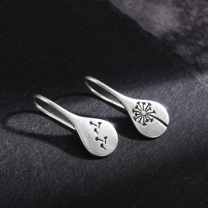 Exquisite Simple Retro 925 Silver Plated Dandelion Hanging Earrings Ladies Engagement Wedding Jewelry Personality Earrings