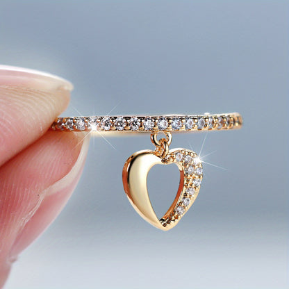 Bohemian style gold and silver engagement ring, charm zircon oxide wedding ring, women's cute women's hollow heart pendant.