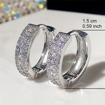 Ladies' Elegant Three-Row Cubic Zirconia Ring Earrings - Silver Plated, Nickel-Free Copper, Suitable for Weddings and Engagements