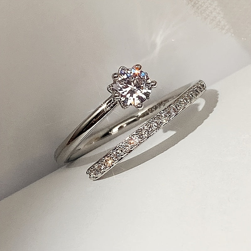 Exquisite 5-claw, zircon, opening, ring, ladies, daily, casual, party, wedding, decoration