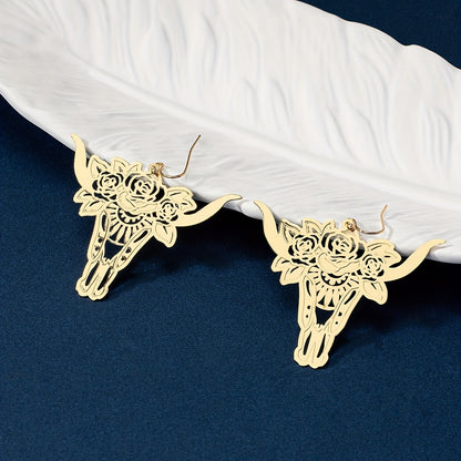 Gold Metal Animal Design Hollow Pendant Earrings Vintage Vacation Style Copper Jewelry Exquisite Women's Gifts