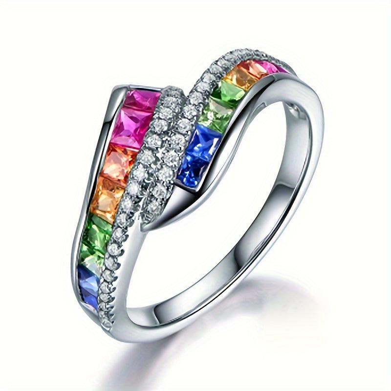 Vintage Bohemian Rainbow Synthetic Gemstone Ring - Perfect for Women's Daily Wear and Parties