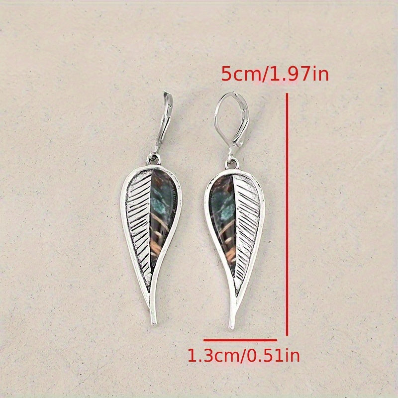 Antique Leaf Design Pendant Earrings, Bohemian Resort Style, Silver Plated Jewelry, Tourist Souvenirs