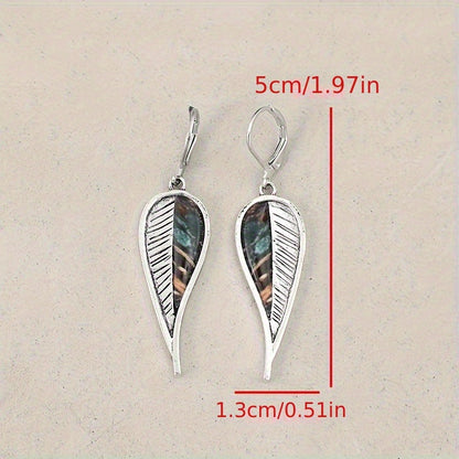 Antique Leaf Design Pendant Earrings, Bohemian Resort Style, Silver Plated Jewelry, Tourist Souvenirs
