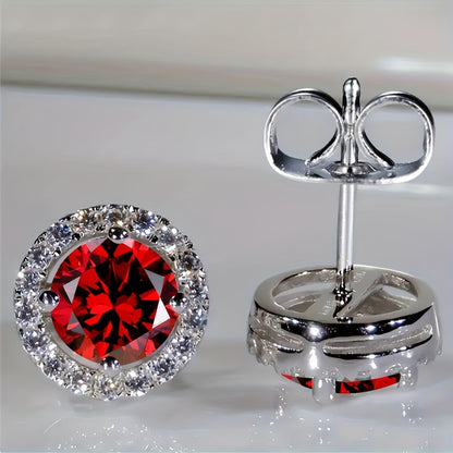 Women's Luxury White Zirconia Earrings Exquisite Silver Round Earrings Vintage Men's Wedding Earrings