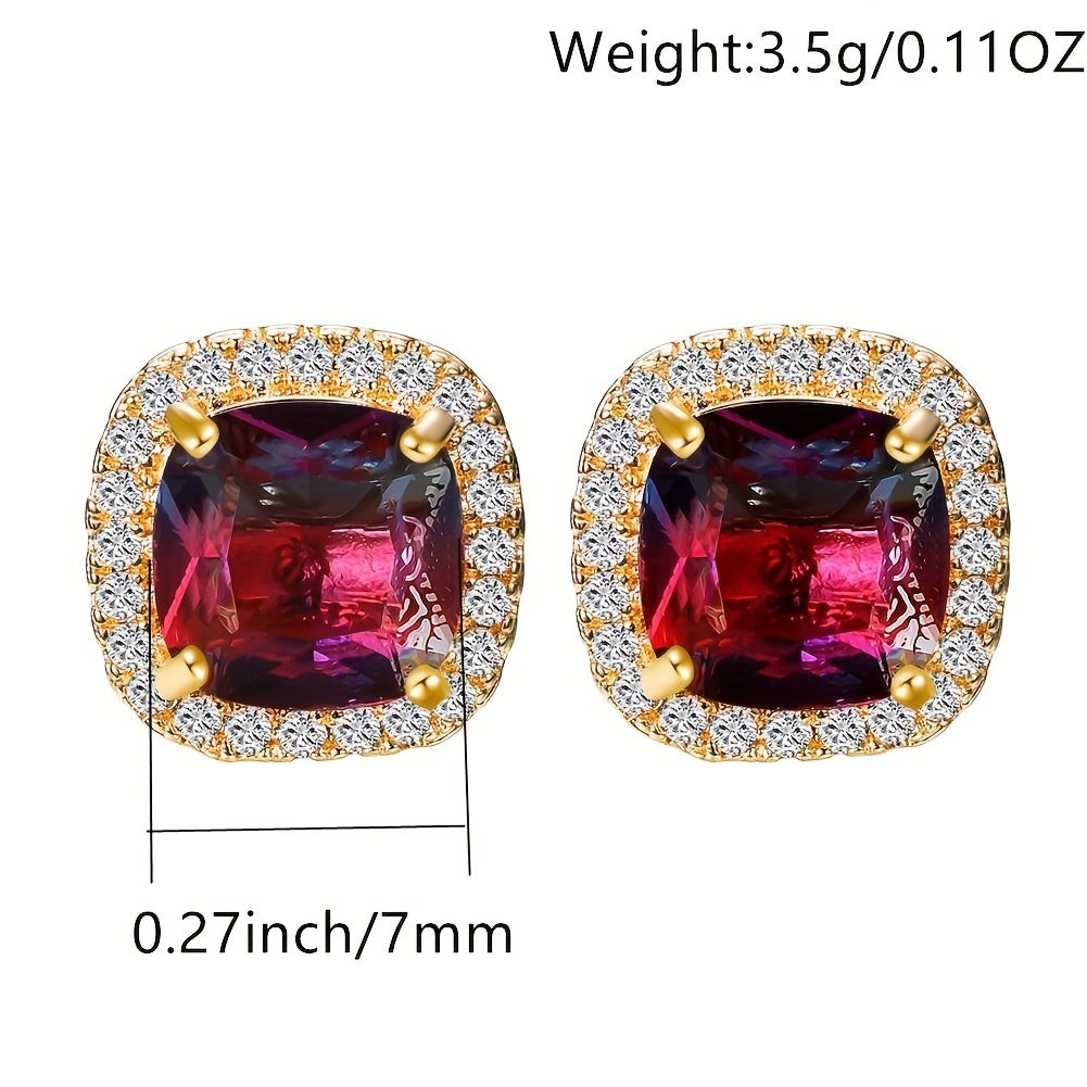 Elegant blue and purple rainbow stone earrings, ladies copper set with crystal - perfect for weddings, parties, anniversaries or gifts, fine, jewelry