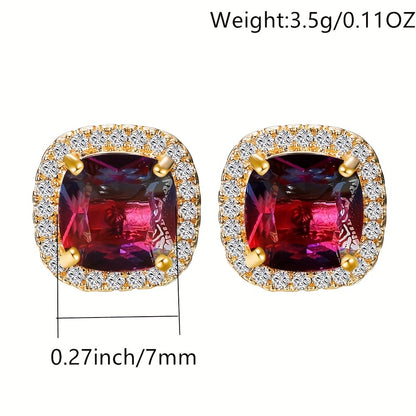 Elegant blue and purple rainbow stone earrings, ladies copper set with crystal - perfect for weddings, parties, anniversaries or gifts, fine, jewelry