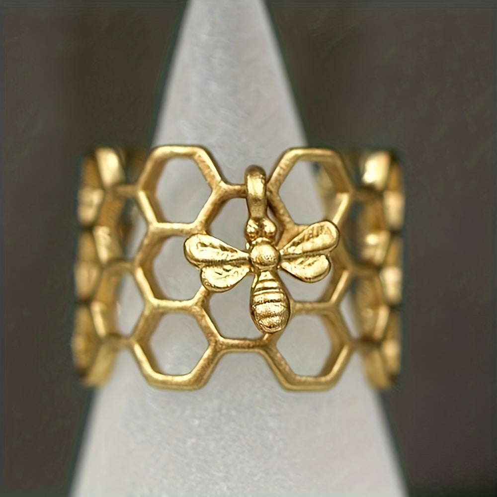 Honeycomb Bee Ring, Geometric Finger Accessories