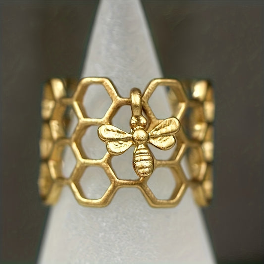 Honeycomb Bee Ring, Geometric Finger Accessories