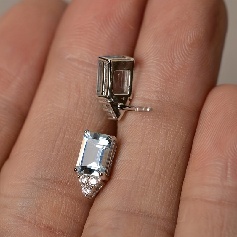 Exquisite Fashion 925 Silver Plated Square Cut Aquamarine Earrings Women's Engagement Party Jewelry Everyday Casual Jewelry