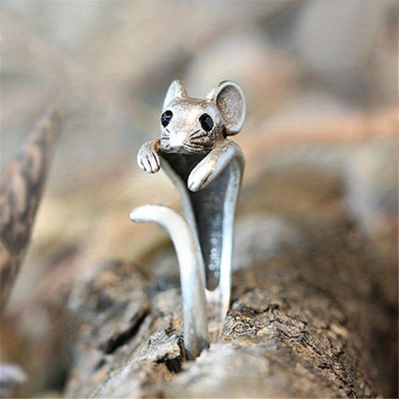 Creative Design Mouse Ring 925 Silver Plated Opening Adjustable Animal Ring Ladies Personality Ring Jewelry