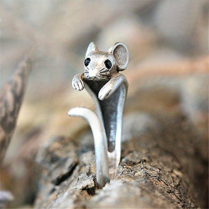 Creative Design Mouse Ring 925 Silver Plated Opening Adjustable Animal Ring Ladies Personality Ring Jewelry