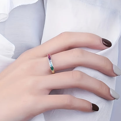 Simple Chic Inlaid Color Square Synthetic Gemstone Ring Ladies Party Casual Accessories