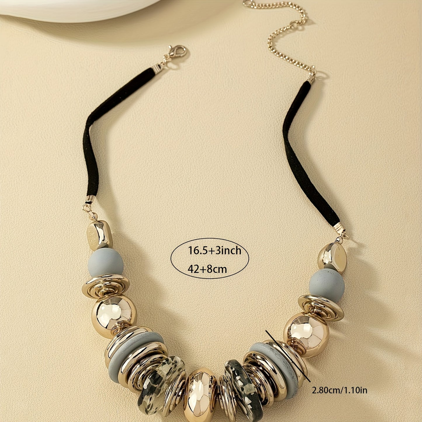A three-piece necklace plus earrings bohemian jewelry set made of exaggerated beads is the perfect decoration for a summer beach party