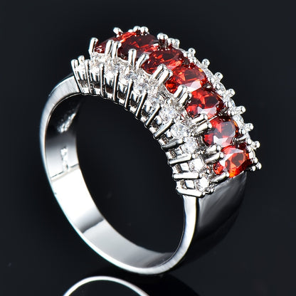A Delicate Crystal Pomegranate Red Zircon Ladies Gift Luxury Dating Wedding Decorative Jewelry Single Ring Banquet Party Ring