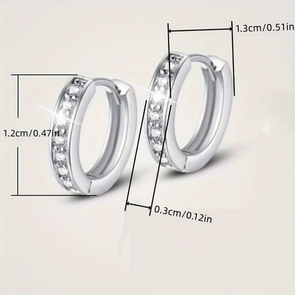 Luxury Silver Plated Elegant Zircon Small Round Earrings Women's Wedding Bridal Jewelry
