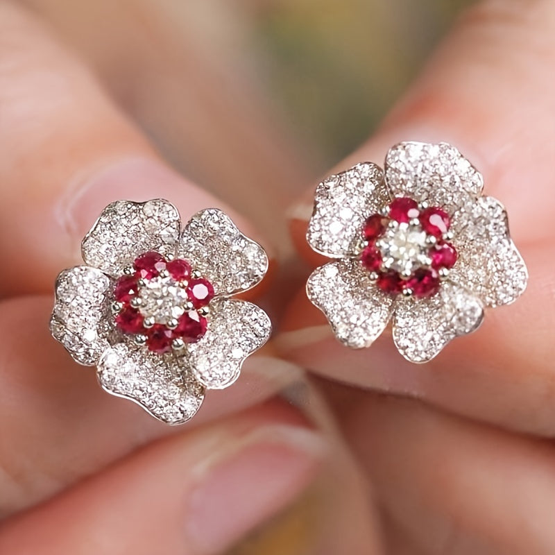 Stylish earrings with shiny Zirconia and floral designs are perfect for parties and everyday elegance.