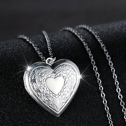 Halloween Christmas Jewelry Silver Heart Pattern Necklace Small Box Photo Charm Pendant Chain Wedding Jewelry Gift