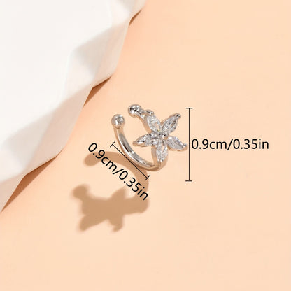 1pc elegant 14K gold copper-plated earmuff with shiny faux cubic zircon, simple floral design, women's minimalist style jewelry, suitable for daily wear and parties, Valentine's Day gifts