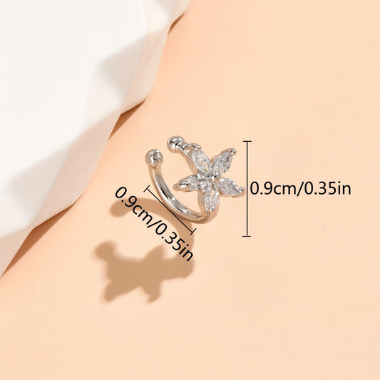 1pc elegant 14K gold copper-plated earmuff with shiny faux cubic zircon, simple floral design, women's minimalist style jewelry, suitable for daily wear and parties, Valentine's Day gifts