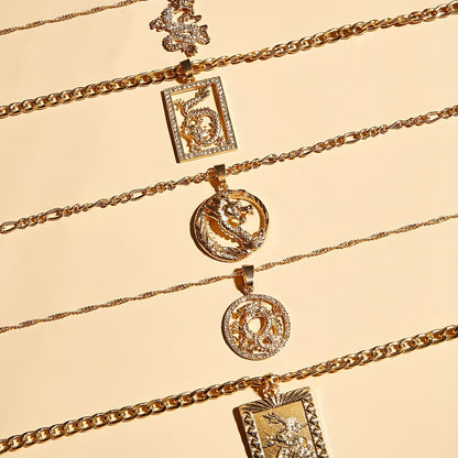 5 pieces/set of creative personalized crystal Chinese dragon pendant layered necklace layered gold collarbone chain