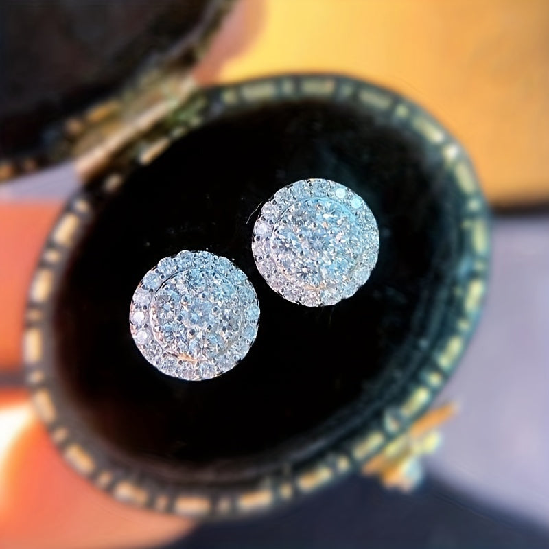 A pair of elegant silver-plated zircon round stud earrings, April birthday stone, synthetic cubic zirconia, copper ear needles, nickel-free, suitable for ladies, weddings, engagements, parties, Valentine's Day gifts