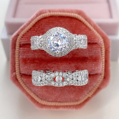 Fashion Wedding Ring Miniature Zirconia Engagement Ring 2-piece Set