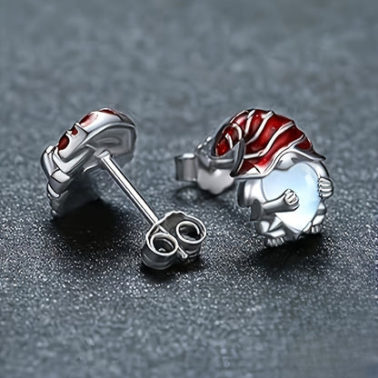Ladies Lovely Heart Shaped Christmas Gnome Earrings - Synthetic Moonstone, Copper Sticker, Nickel Free, Everyday & Party Wear, June Birthstone, Christmas Holiday Gift Jewelry