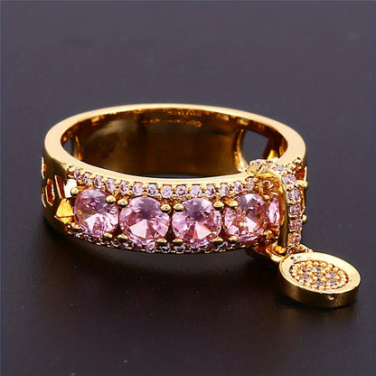 Vintage Style Bridal Ring Inlaid Round Cut Zirconia 18K Gold Plated Copper Wedding Promise Ring Anniversary Luxury Jewelry Gift