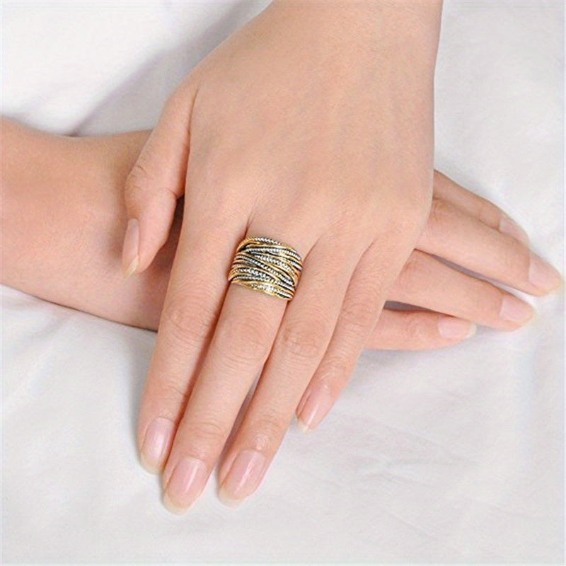 Vintage silver-plated statement ring, suitable for women's daily wear, inlaid with shiny zircon