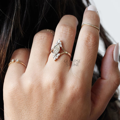 Elegant promise ring set with sparkling Zirconia, horse eye shape, symbolizing beauty and elegance, engagement/wedding ring, replica of luxury jewelry