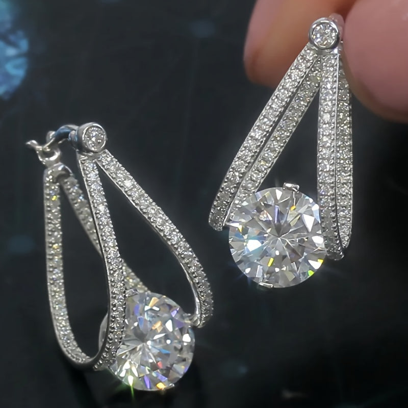 Stunning round white rhinestone earrings for women, perfect for weddings, engagements, Casual Attire and casual fashion jewelry