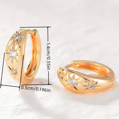 18K Gold Plated Vintage Sun Totem Earrings with Cubic Zirconia - Ladies Elegant Retro Design for Casual Attire and Parties, Multipurpose Jewelry | Celestial Pattern Jewelry | Luxury Look