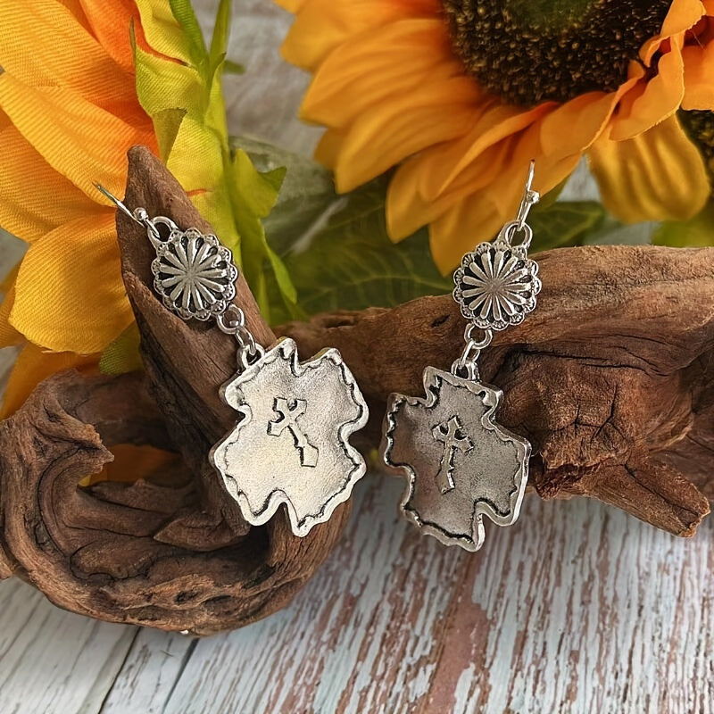 New retro western cross alloy earrings