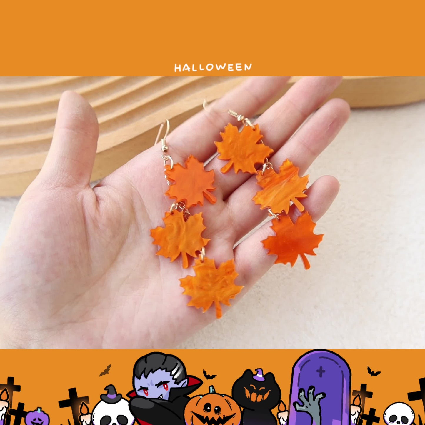 Maple Leaf Style Long Acrylic Earrings, Vintage Beautiful Earrings