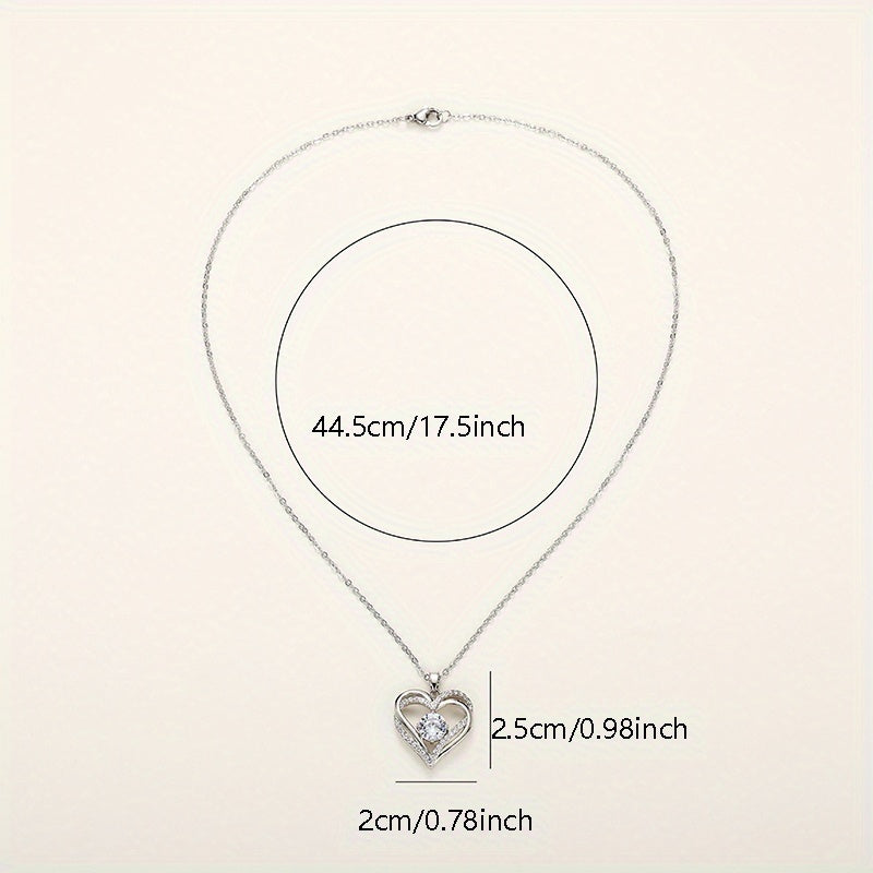 Exquisite fashion 925 silver-plated dense zircon double heart pendant necklace lady bride wedding romantic gift