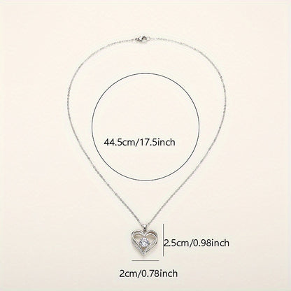 Exquisite fashion 925 silver-plated dense zircon double heart pendant necklace lady bride wedding romantic gift