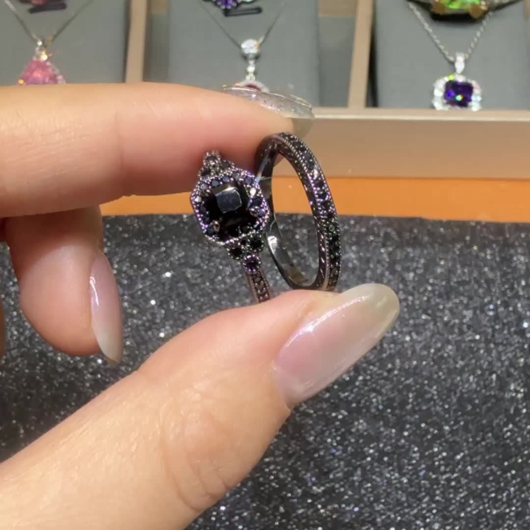 Classic Synthetic Zirconia Engagement Ring Men's and Women's Dark Wedding Jewelry