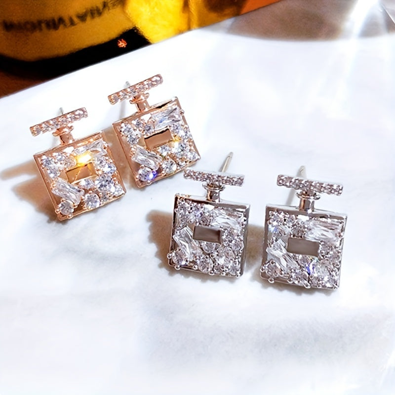 Ladies Daily Party Lover Gift Jewelry Unique Square Zircon Design Stud Earrings